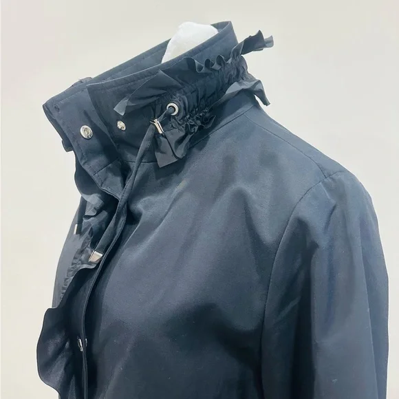 Betsy Johnson Women’s S Black Ruffle Trim Trench Coat‎ Adjustable Waist - Picture 6 of 14